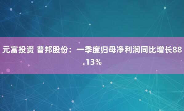 元富投资 普邦股份：一季度归母净利润同比增长88.13%