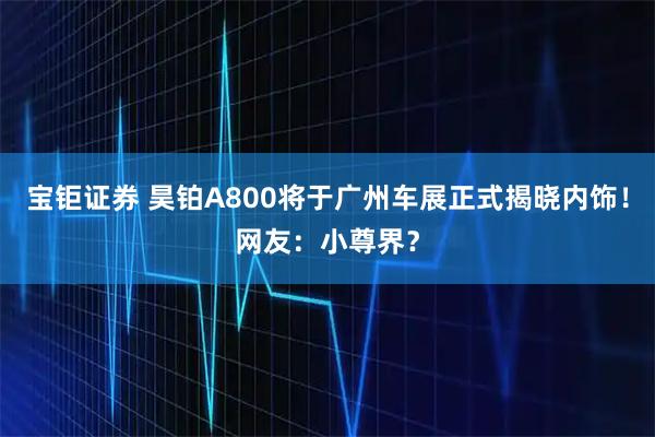 宝钜证券 昊铂A800将于广州车展正式揭晓内饰!网友:小尊界?